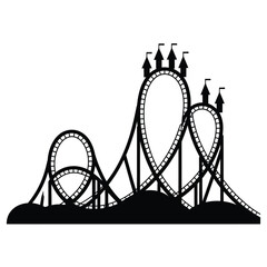 Roller Coaster Silhouette with Castle Towers Amusement Park Ride Vector Illustration