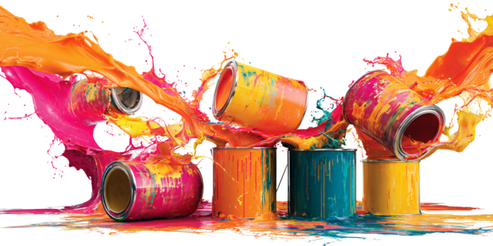 Vibrant Paint Splashes from Colorful Paint Cans Creating Abstract Art Concept of Creativity, Artistic Expression, and Home Improvement