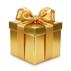 Obraz premium A gold gift box with a golden ribbon bow, isolated on white background