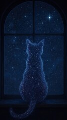 Celestial cat stargazing illustration