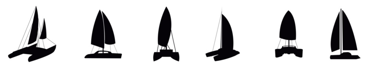 Catamaran vectors, Silhouette Sailboat Vector Clipart Nautical Boat Illustrations, catamaran boat silhouette vector, sailboat black symbol, Vector illustration