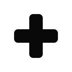 Black plus sign with rounded edges on white background illustration