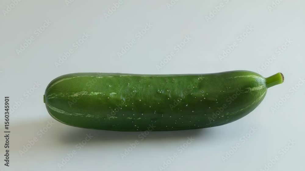 Poster a single green cucumber sitting on a white surface