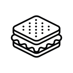 Simple outline icon of a square sandwich with filling and dotted top bread