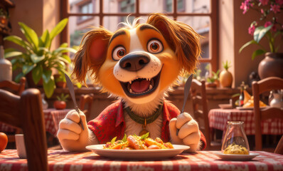 Adorable Happy 3D Cartoon Dog Eating