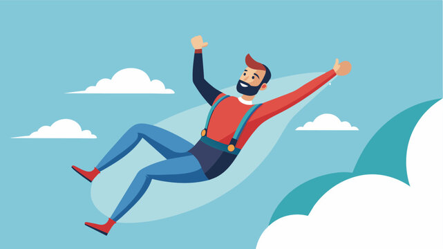 A man trying new and daring activities like skydiving or bungee jumping as he realizes that his body is capable of amazing things and deserves to be celebrated.. Vector illustration