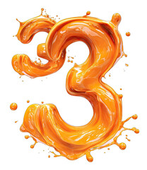 Orange liquid number three, stylized with splashes