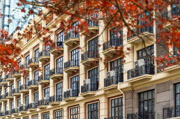 Fototapeta premium close up building Colonial Style Historical architecture on East Nanjing Road - the main shopping street of Shanghai city, China