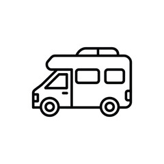 Simple outline icon of a camper van or recreational vehicle on a white background