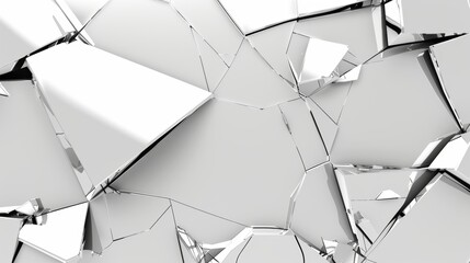 Abstract background of broken mirror texture with sharp silver shards and realistic reflections