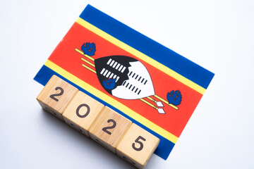 2025, Eswatini flag with date block, Concept, Important events for Eswatini the new year, election,...