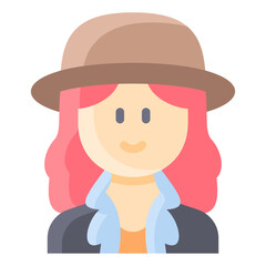 Wavy hair woman with hat and coat jacket