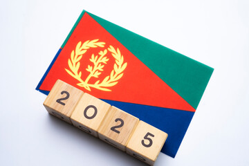 2025, Eritrea, Eritrea flag with date block, Concept, Important events for Eritrea the new year,...
