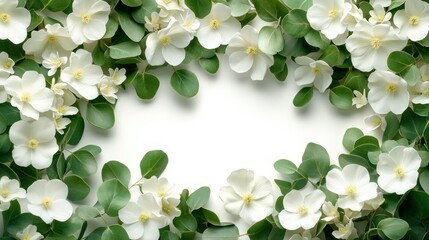 Fototapeta premium Delicate white flowers and greenery frame