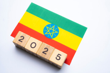 2025, Ethiopia, Ethiopia flag with date block, Concept, Important events for Ethiopia the new year,...