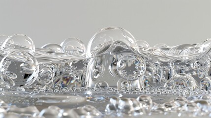 Macro bubbles texture with crystal clear water drops on a smooth surface for a fresh look