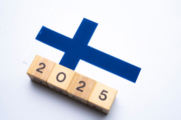 2025, Finland, Finland flag with date block, Concept, Important events for Finland the new year,...