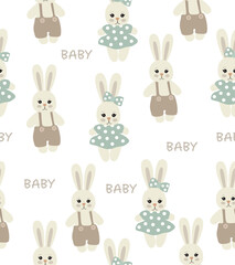 Pattern of cute bunnies on a white background.

