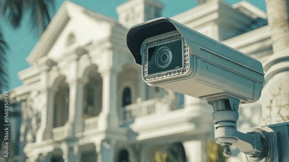 Aufkleber Exterior view of a building with a security camera installed on the side