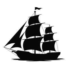 Silhouette of a majestic sailing ship with multiple sails on the water