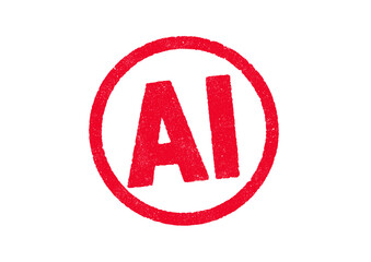 Vector illustration of the word AI in red circle ink stamp