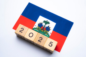 2025, Haiti, Haiti flag with date block, Concept, Important events for Haiti the new year,...