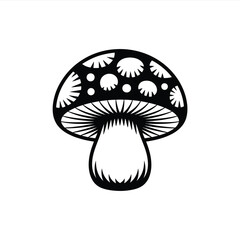 Mushroom Illustration with Dots and Spoke Pattern in Black and White