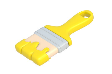 Yellow paint brush isolated on white background. Redecorate equipment. Reconstruction tool. Housework accessories. 3d render