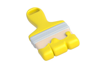 Paint brush of yellow color isolated on white background. Redecorate equipment. Reconstruction tool. Housework accessories. 3d render