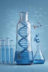 Business concept illustration of a 3D chemical formula symbol design on a metal building for medical science