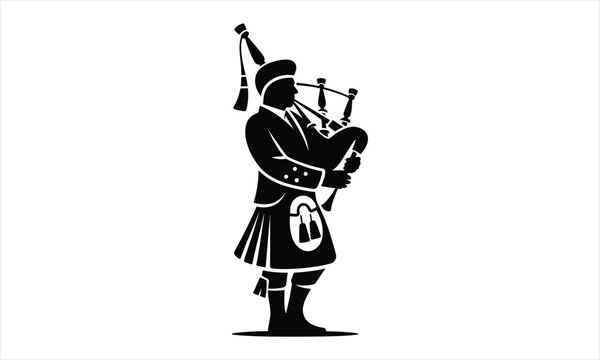 Scottish bagpiper playing traditional instrument silhouette
