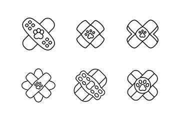 bandage paw line art vector illustration