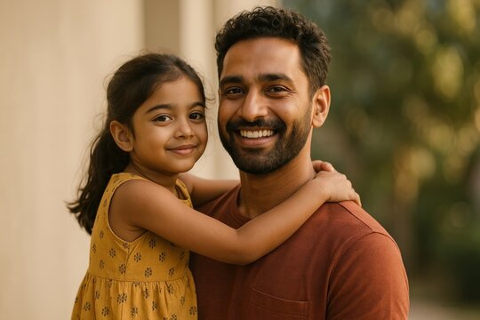 Father daughter joyful outdoor portrait.