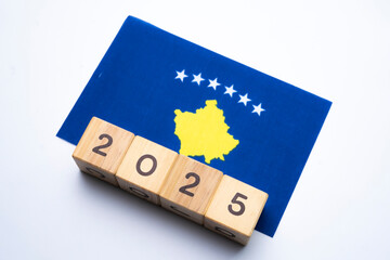 2025, Kosovo Flag with date block, Concept, Important events for Kosovo the new year, election,...