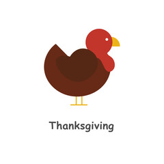 Cute Flat Thanksgiving Turkey Icon with Text on White Background