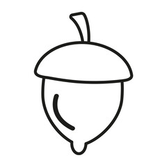 Acorn doodle outline. Autumn oak nut for coloring page. Hand drawn vector