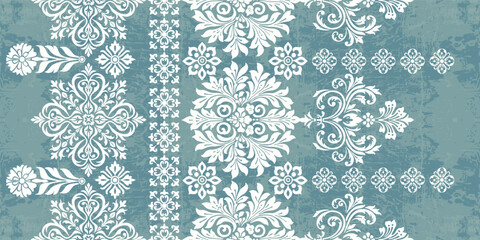 floral pattern vintage ethnic modern embroidery texture boho design vector illustration hand drawn pink flower motif branches leaves wallpaper seamless background border.	