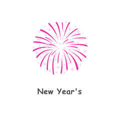 Pink Firework Explosion with Sparkles and New Year's Celebration Text on White Background