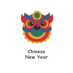 Colorful Chinese New Year Lion Dance Mask Illustration on White Background