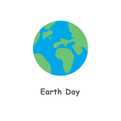 Earth Day Globe Illustration with Green Continents and Blue Oceans on White Background