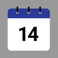 Vector calendar icon illustration with day 14, date, month, and year for event and holiday planning template design
