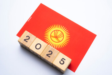 2025, Kyrgyzstan flag with date block, Concept, Important events for Kyrgyzstan the new year,...