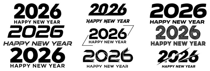 Fototapeta premium Happy New Year 2026 Text Logo Design Set 