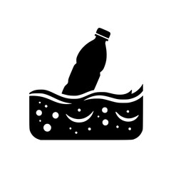 Minimalist Black SVG Silhouette of a Plastic Bottle Floating in Water for Environmental and Marine Pollution Awareness Designs