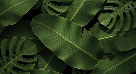Lush Green Tropical Leaves Background  High-Resolution Nature Photography