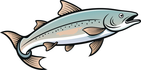 Elegant Salmon Fish Swimming Upstream Illustration.