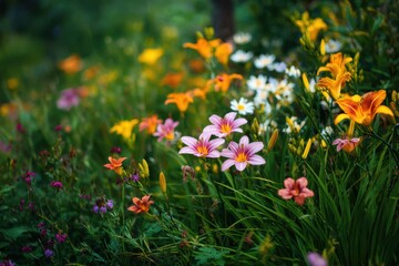 Vibrant summer flowers surrounded by rich greenery for gardening lovers and nature enthusiasts