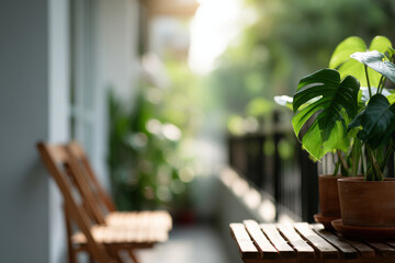 cozy balcony filled with lush green plants featuring simple decor items like small table and chairs