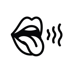 Stylized black and white icon of a mouth with tongue sticking out and wavy lines