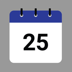 Vector calendar icon illustration with day 25, date, month, and year for event and holiday planning template design
